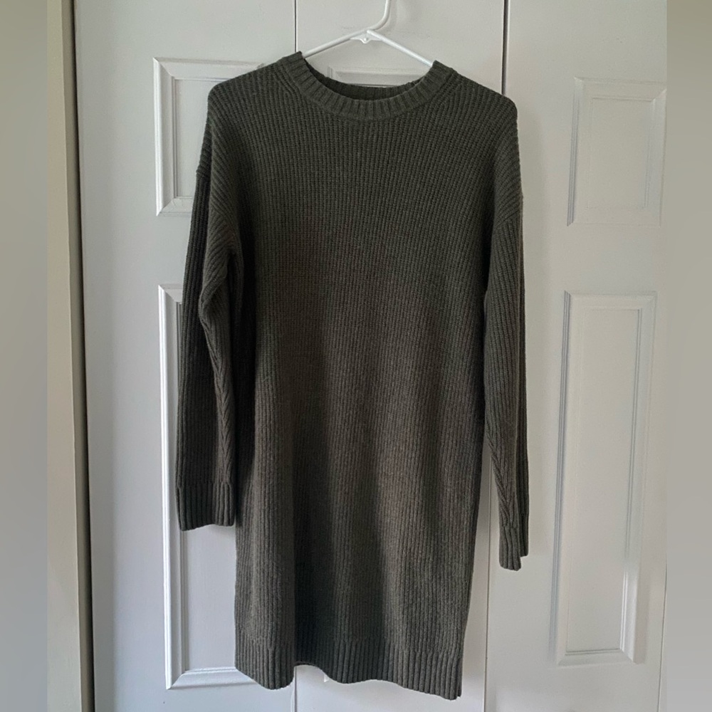 CashSoft Shaker-Stitch Mini Sweater Dress - Olive Green Size XS